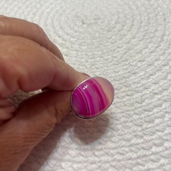 Gorgeous PINK BOTSWANA AGATE Handmade Sterling 925 Ring Size 10.5 #518D - Picture 1 of 3